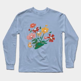 Green Bowler Hat with a display of blooming flowers. Long Sleeve T-Shirt